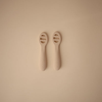 mushie Silicone First Feeding Baby Spoons | 2 Pack (Blush/Shifting Sand)