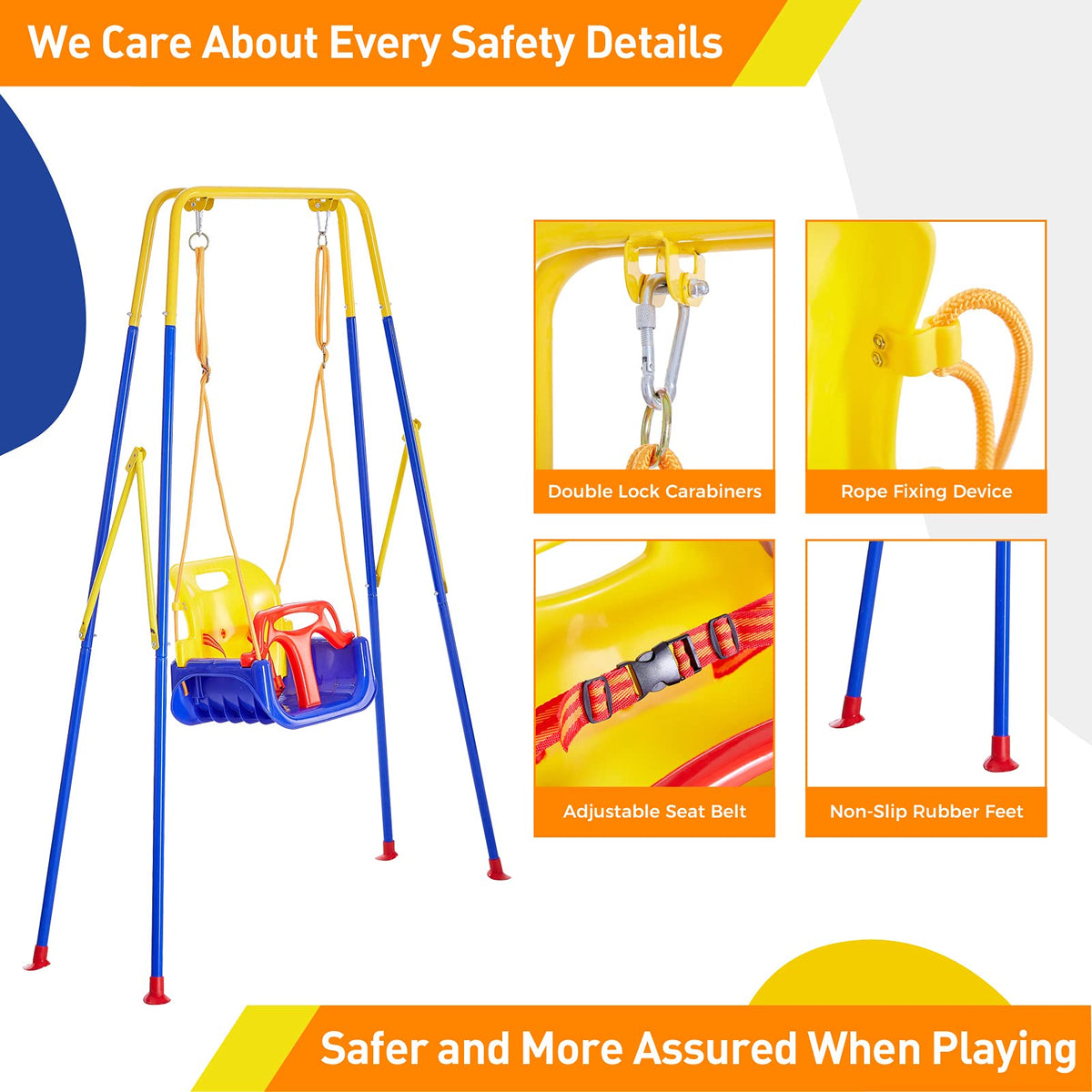 FUNLIO Toddler Swing with Foldable Metal Stand for Toddlers Aged 1~10 Years, 3-in-1 Baby Swing Set