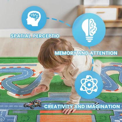 Kids Play Rug with Roads, 79"×118" Large Floor Mat Toy Cars Race Track for Classroom 1.3" Thickened