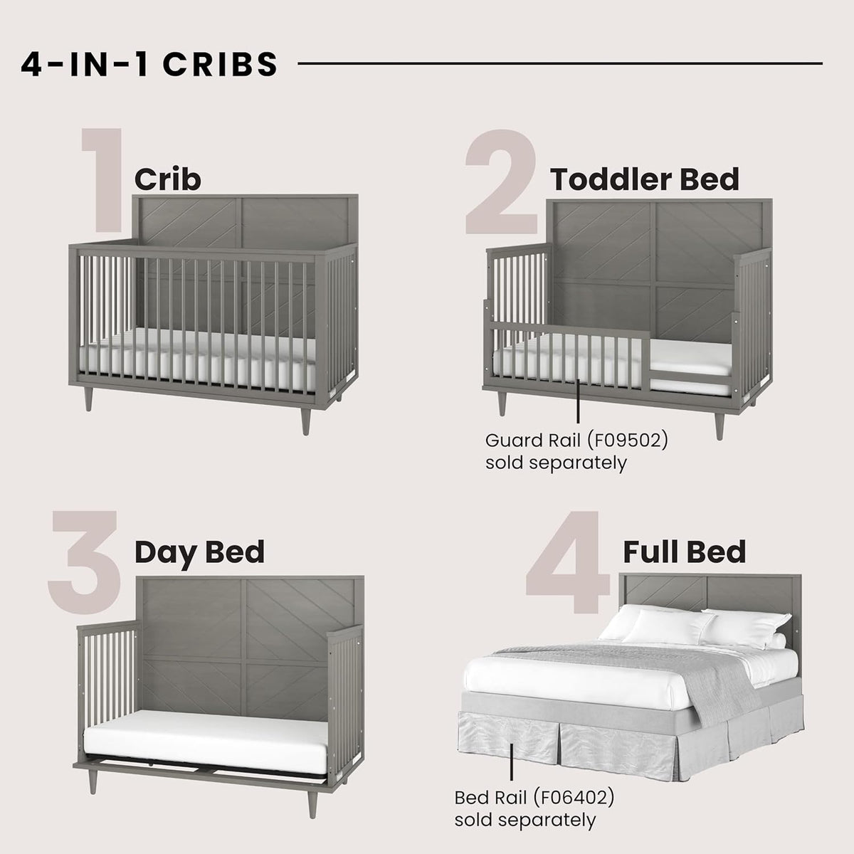 Child Craft Surrey Hill 4-in-1 Convertible Crib, Baby Crib Converts to Day Bed, Toddler Bed and