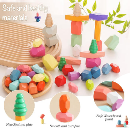 OESSUF Stacking Rocks 48Pcs Stacking Blocks Balancing Stacking Stones Wooden Building Toys Wood