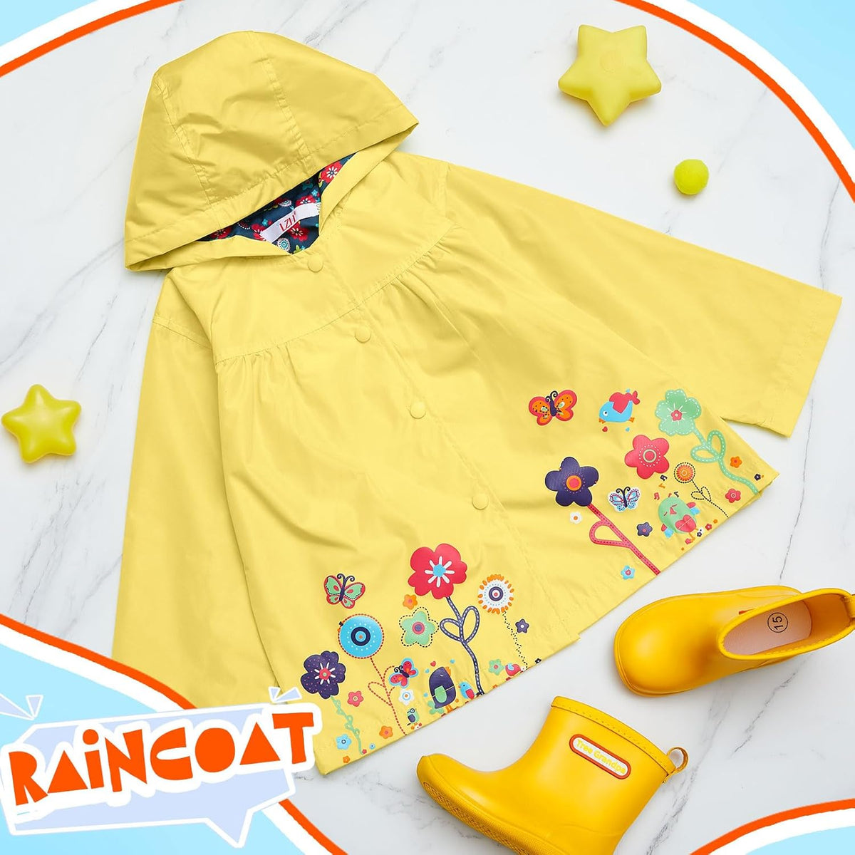 2 Pcs Toddler Raincoat Rain Boots Set Kids Baby Cartoon Hoodie Zipper Jacket Short Rain Shoes for