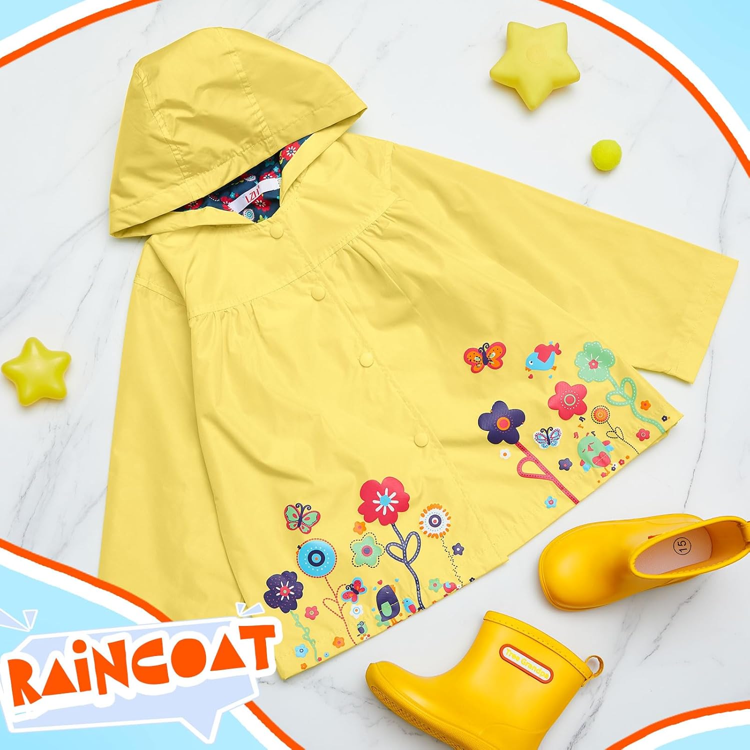 2 Pcs Toddler Raincoat Rain Boots Set Kids Baby Cartoon Hoodie Zipper Jacket Short Rain Shoes for