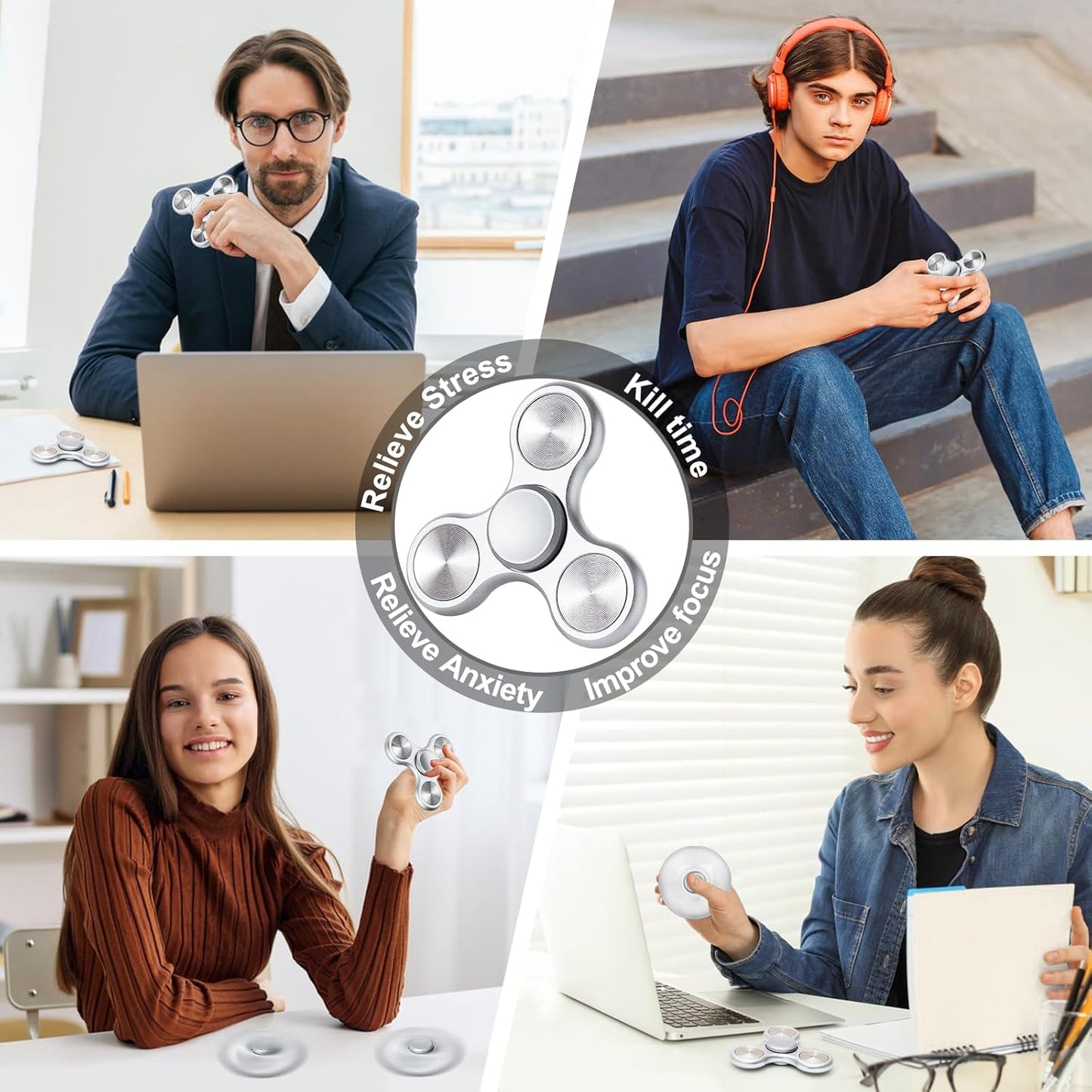 Metal Fidget Spinner for Adults, Silent Sensory Fidget Toys Adults Hand Spinners for ADHD Anxiety