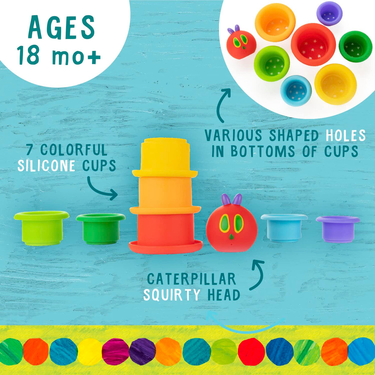 Kids Preferred World of Eric Carle The Very Hungry Caterpillar Bath Time Stacking Cup Set with