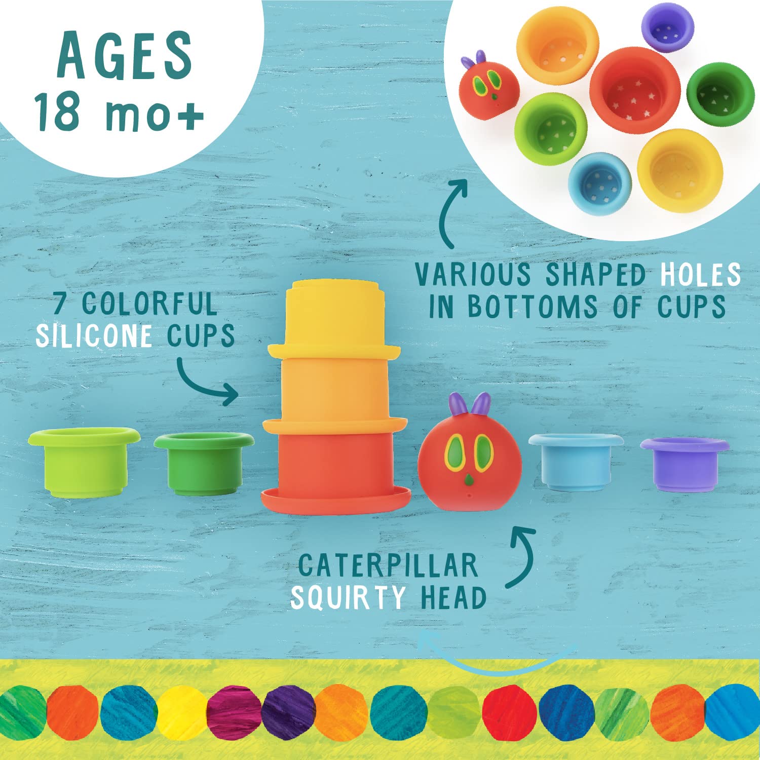 Kids Preferred World of Eric Carle The Very Hungry Caterpillar Bath Time Stacking Cup Set with