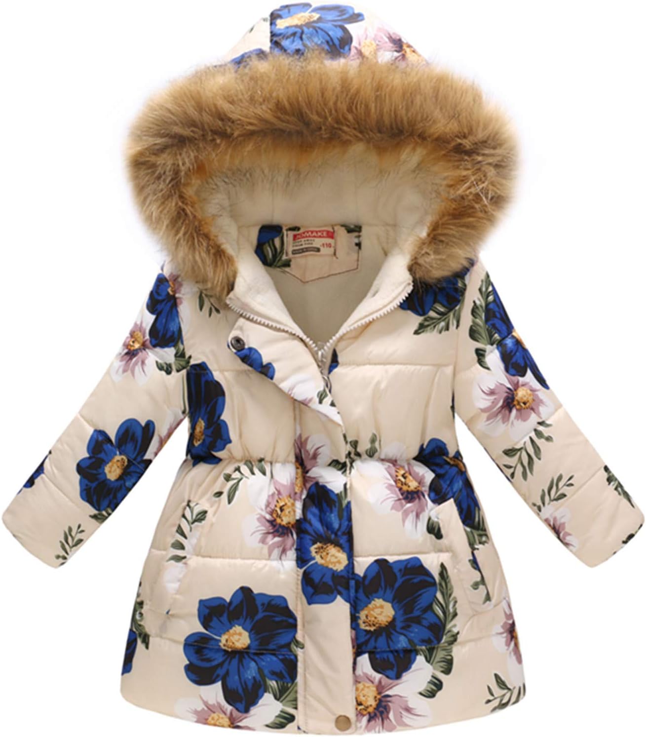 Miss Bei Girl's Winter Coat Jacket Hooded Kids Toddler Flower Print Parka Outwear Warm Cotton