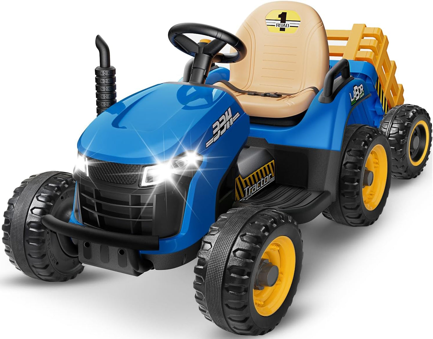 24V Ride On Tractor w/Tiltable & Detachable Trailer, 2x65W Motors, EVA Tires, Remote Control