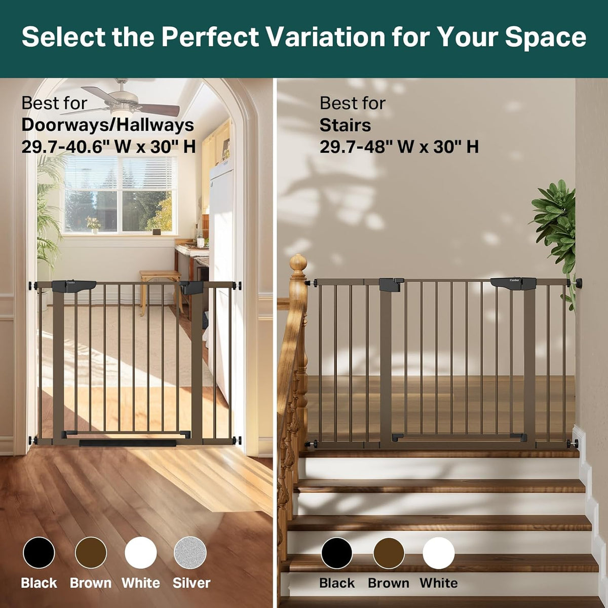 Cumbor 29.7-48" Baby Gate for Stairs, Mom's Choice Awards Winner-Dog Gate for Doorways, Auto Close
