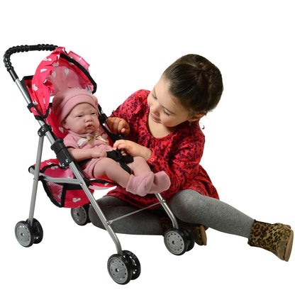 The New York Doll Collection My First Doll Stroller with Basket & Heart Design Foldable Doll