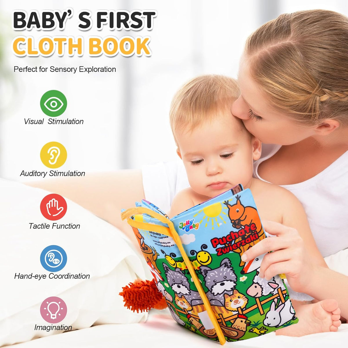 Jollybaby Baby Cloth Books, Touch & Feel Crinkle Soft Books, for Infants Babies, Toddler Early