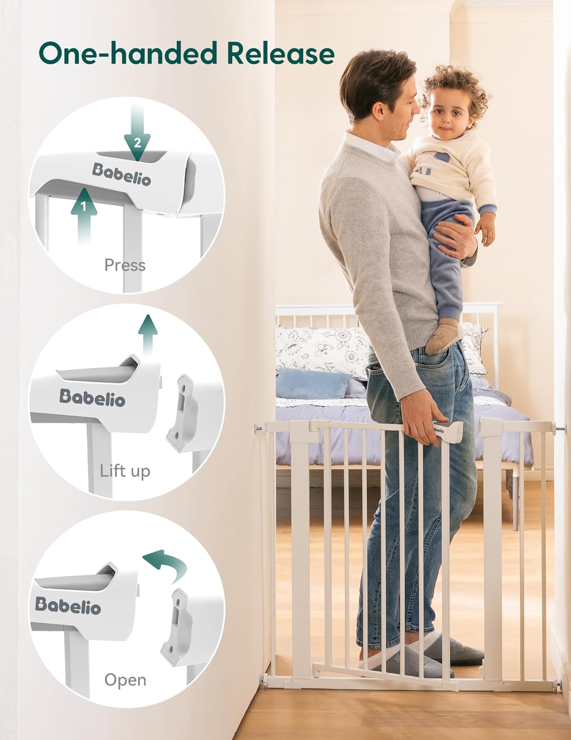 BABELIO 36" Tall Baby Gate, 29-48" Auto Close Pressure Mounted Dog Gate for Stairs, Doorways &