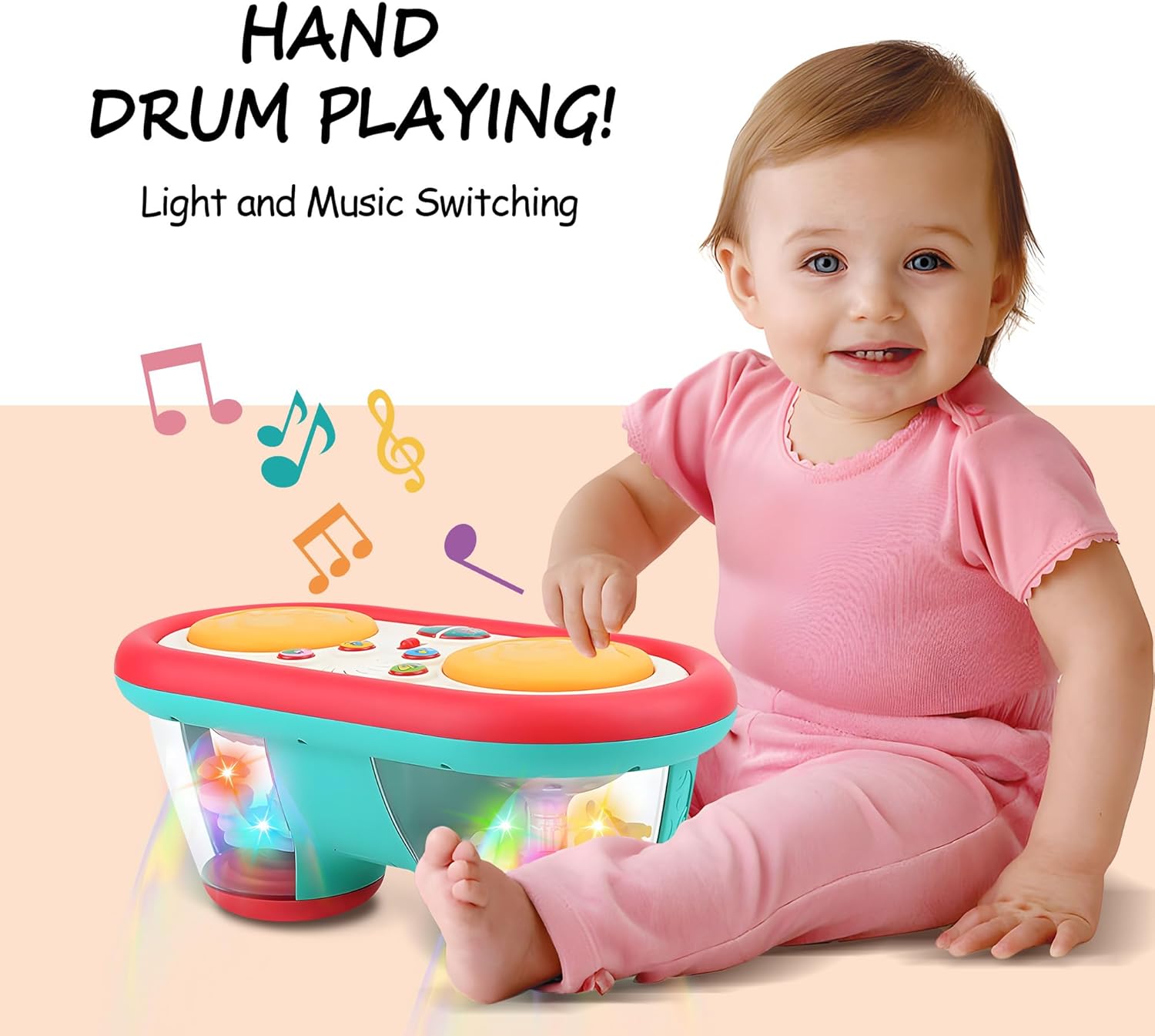 Baby Toys for 6 to 12 Months, Drum Musical Learning Infant Toys Rotating Light Up Toys for 12-18