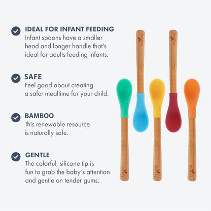 Avanchy Bamboo & Silicone Infant Training Spoons, BPA Free - Soft Tip, Easy on Gums, First Stage
