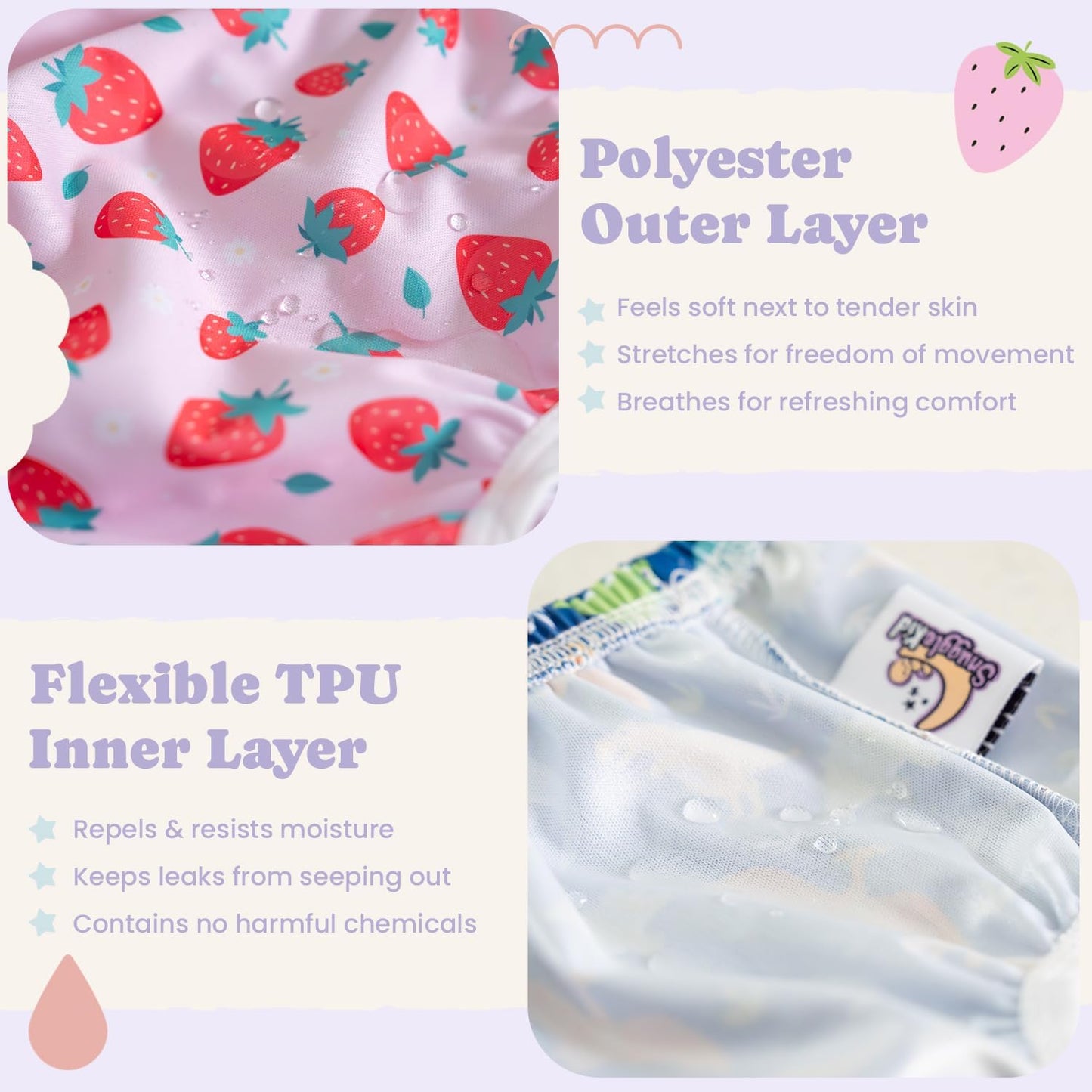 Waterproof Plastic Underwear for Potty Training, 6-Pack - Super-Soft Cloth Diaper Covers with