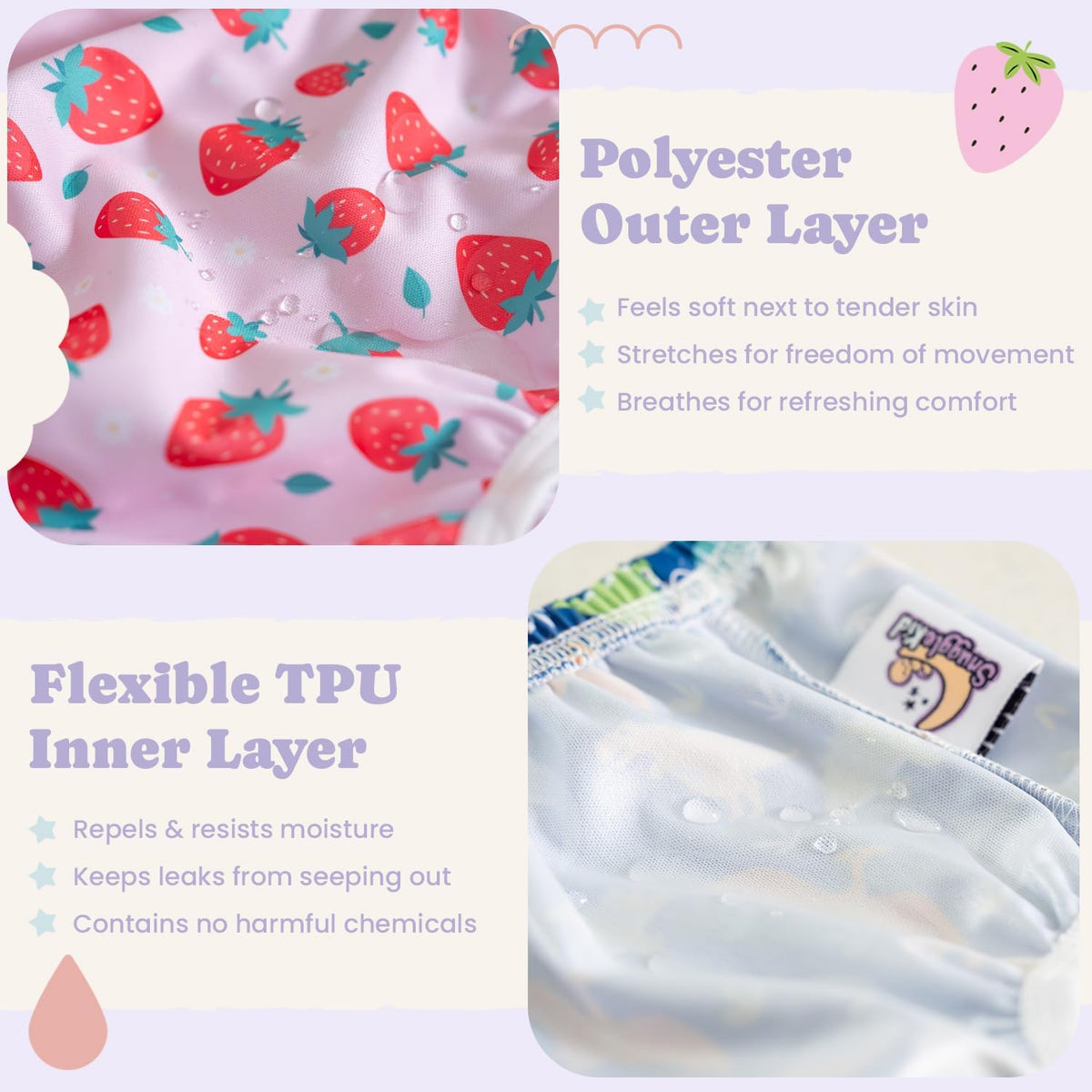 Waterproof Plastic Underwear for Potty Training, 6-Pack - Super-Soft Cloth Diaper Covers with