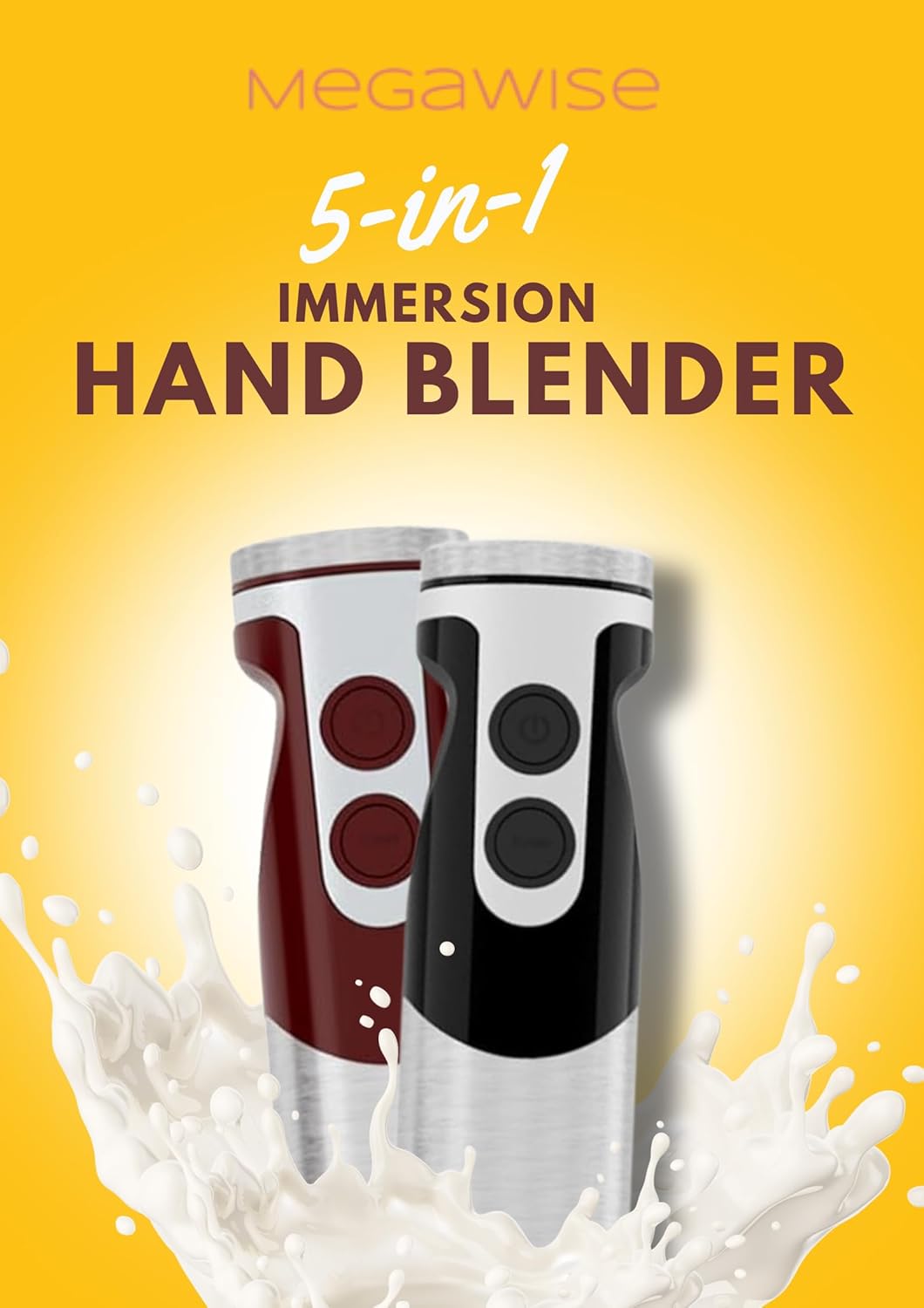 MegaWise 5-in-1 Immersion Hand Blender Set with Variable Speed, 400W, Stainless Steel - Includes
