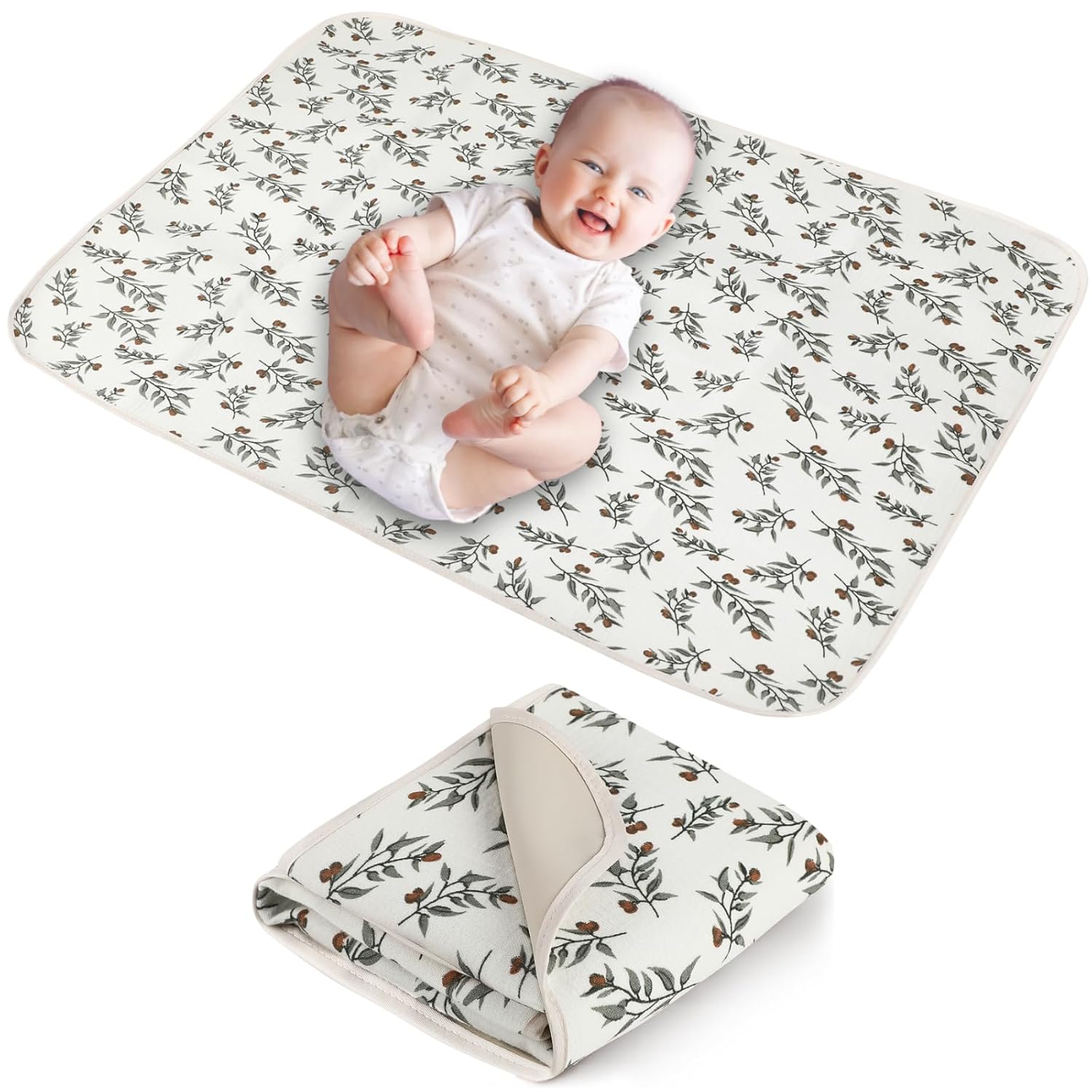 Baby Diaper Changing Pad, 19.7"x25.6" Waterproof Changing Pad Liners with 100% Muslin Cotton Front