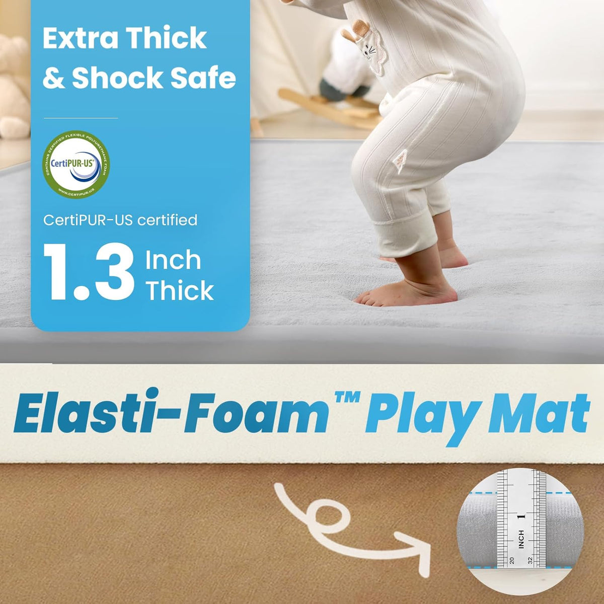 Baby Play Mat for Kids Room,Extra Thick Elasti-Foam Anti-Fall Cushion Mat for