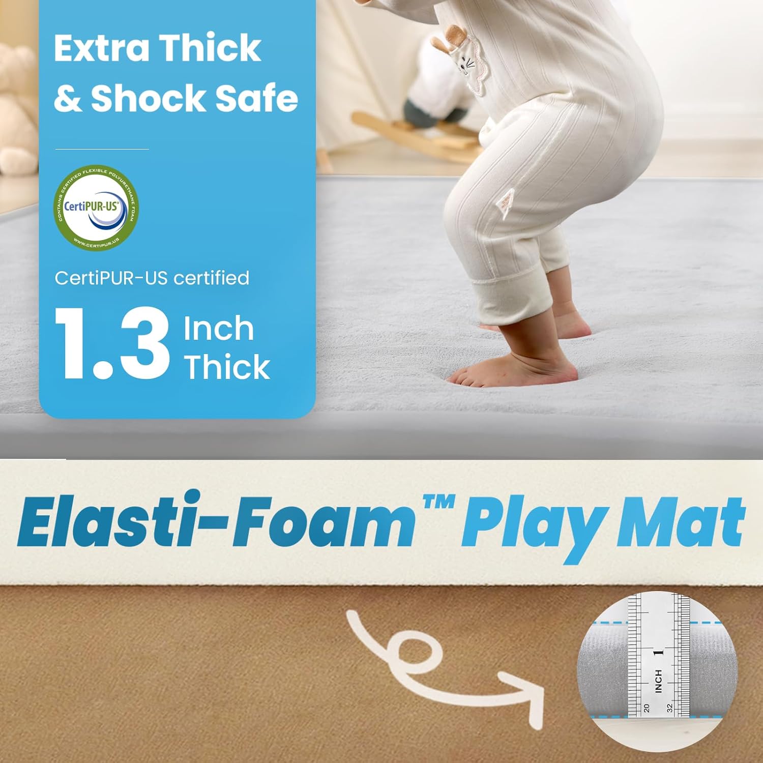 Baby Play Mat for Kids Room,Extra Thick Elasti-Foam Anti-Fall Cushion Mat for