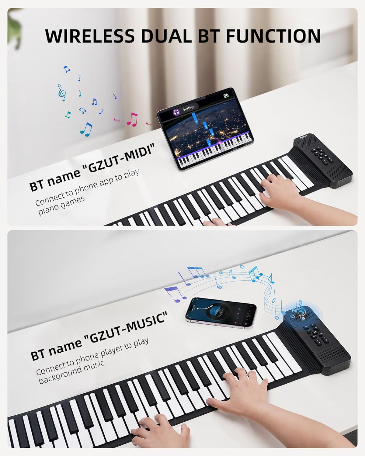 88 Keys Roll Up Keyboard Piano, Portable Electric Foldable Piano with Sustain Pedal, 14 Songs, 128