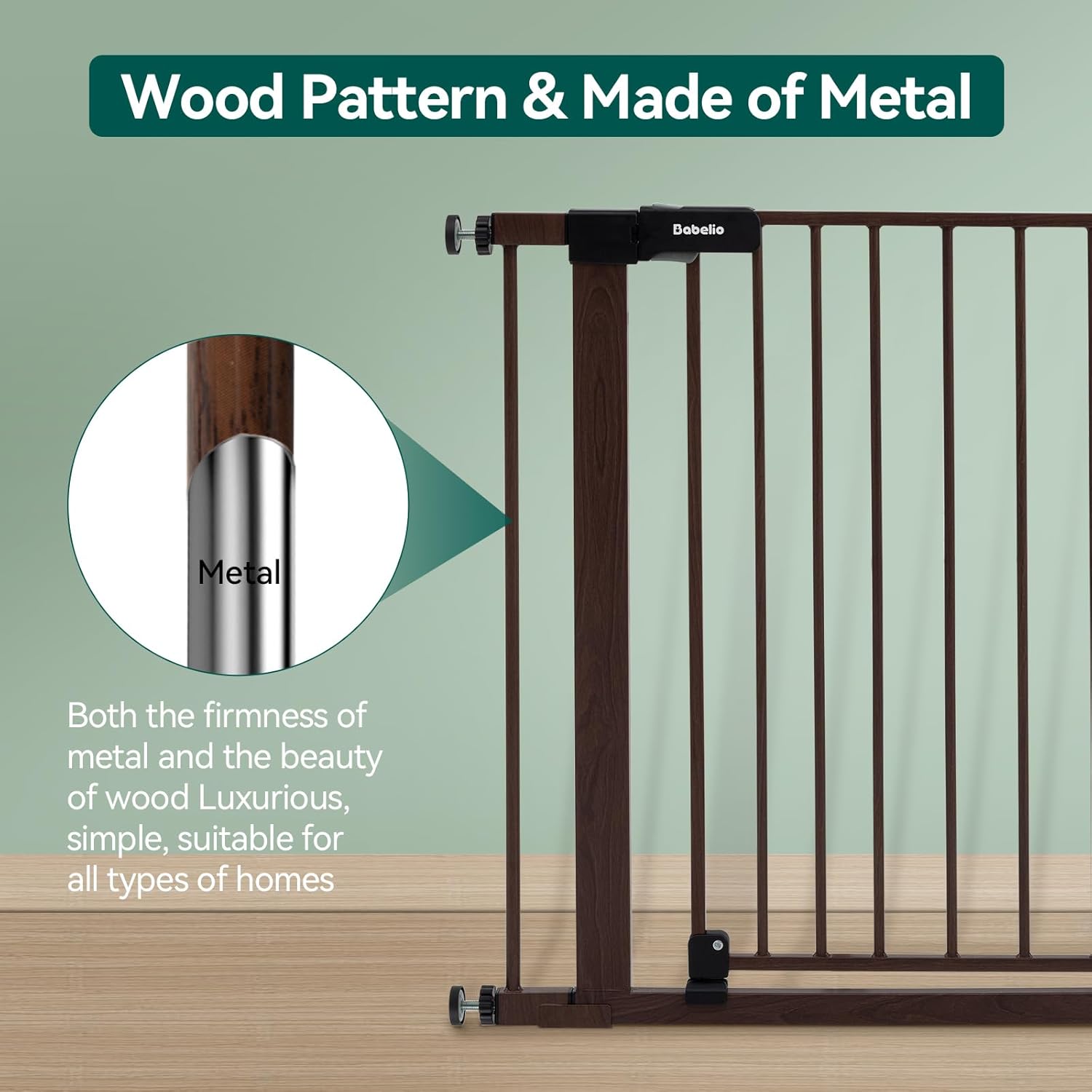BABELIO Baby Gate with Black Wood Pattern, 29-48 Inch Auto Close Dog Gate for The House, Stairs and