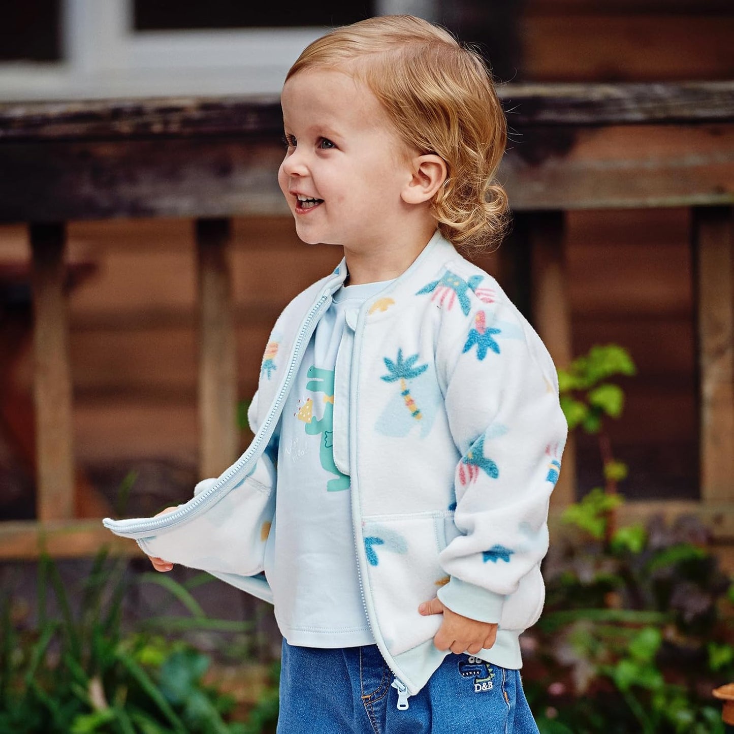 DAVE & BELLA Kids Printed Polar Fleece Jacket Toddler Baby Boys Girls Zip Up Long Sleeve Spring