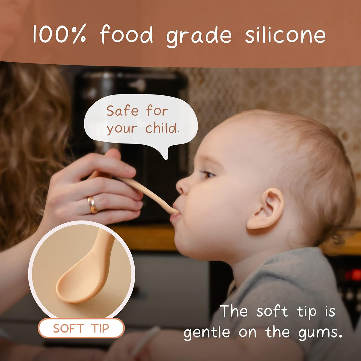 Moonkie Silicone Baby Spoons Set of 4, Two Sizes Feeding Spoon for First Stage 4+ Months, Baby