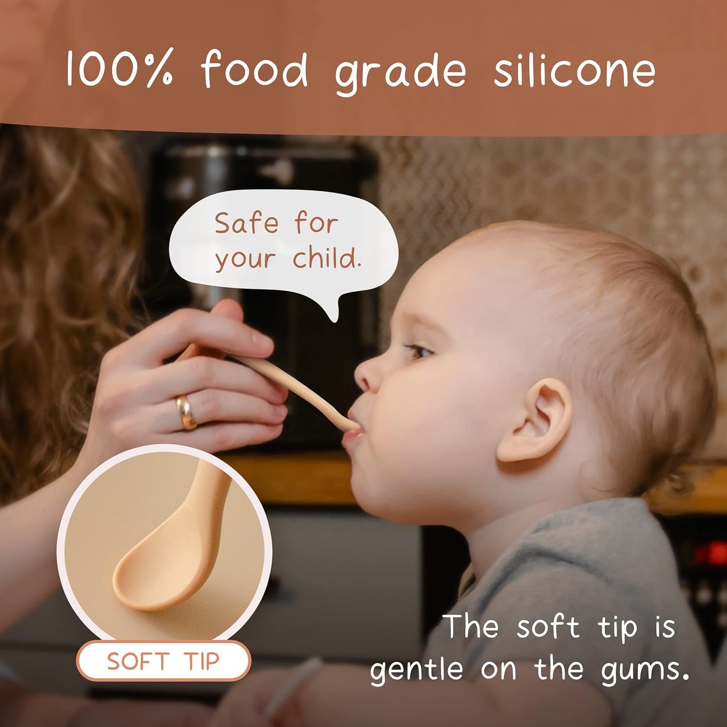 Moonkie Silicone Baby Spoons Set of 4, Two Sizes Feeding Spoon for First Stage 4+ Months, Baby
