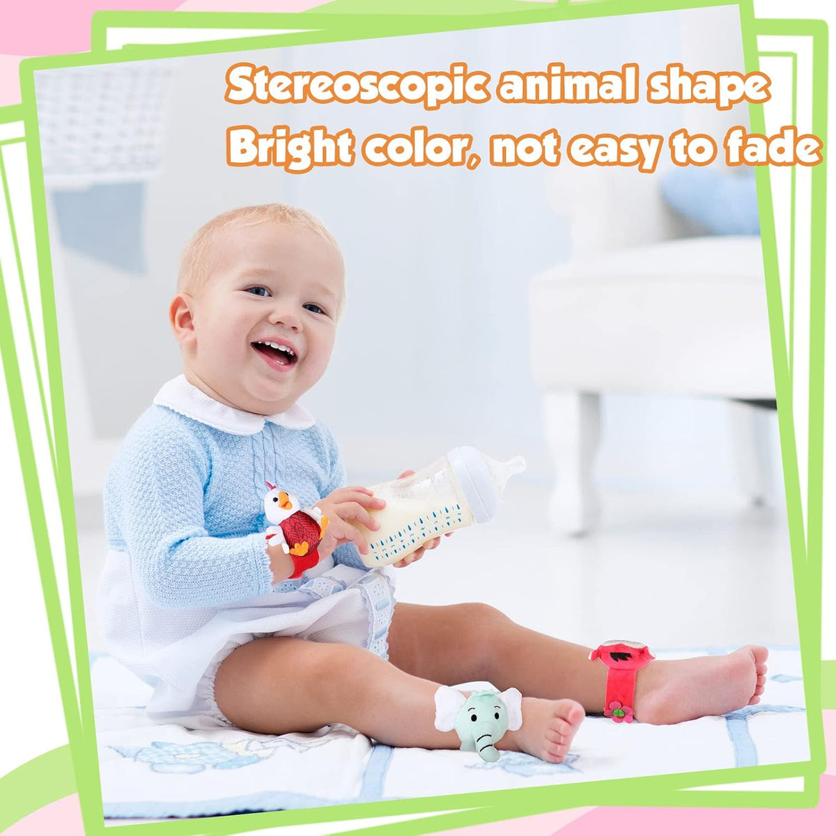 4 Pieces Baby Wrist Rattles Animal Pattern Newborn Foot Rattles Toy for 0-12 Months Babies Boy Girl