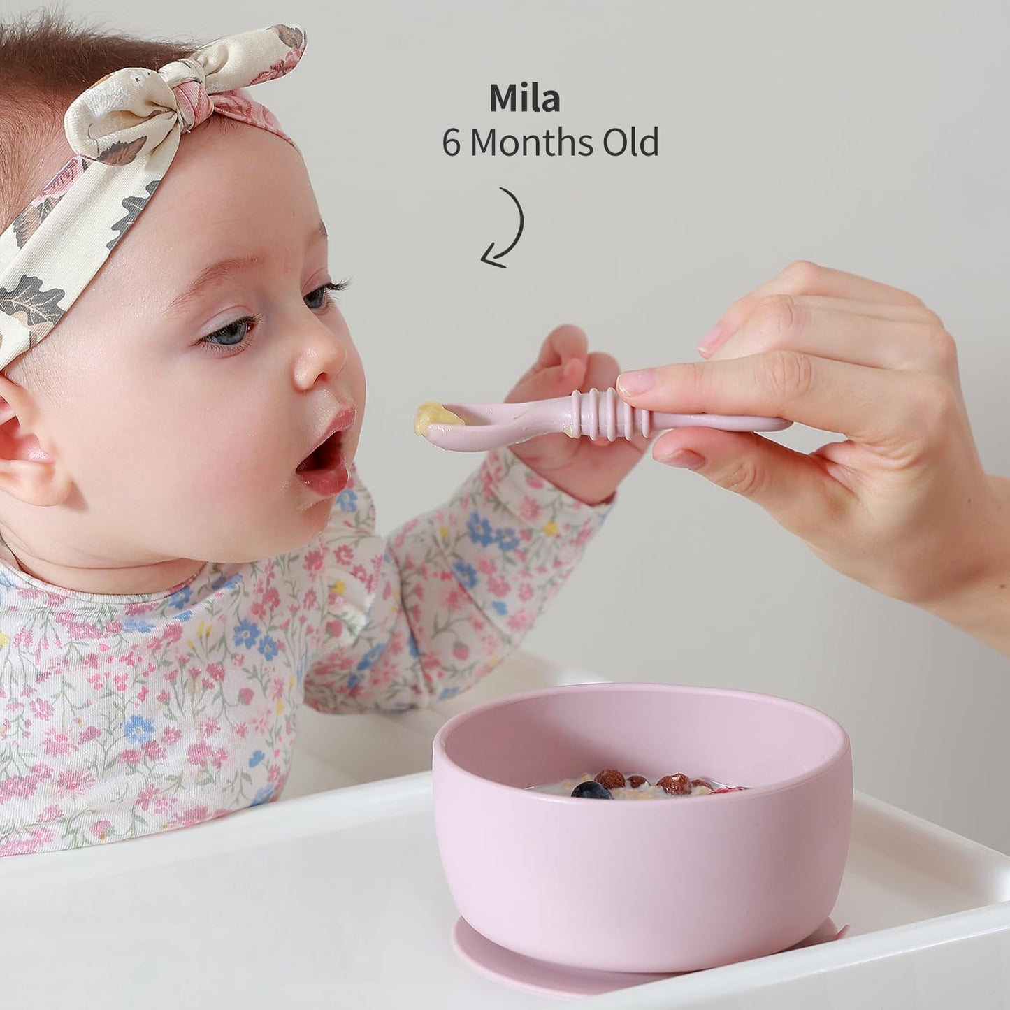 SAMiGO Silicone Baby Bowl and Spoon Set with Suction and Lid, First Stage Self Feeding Essentials