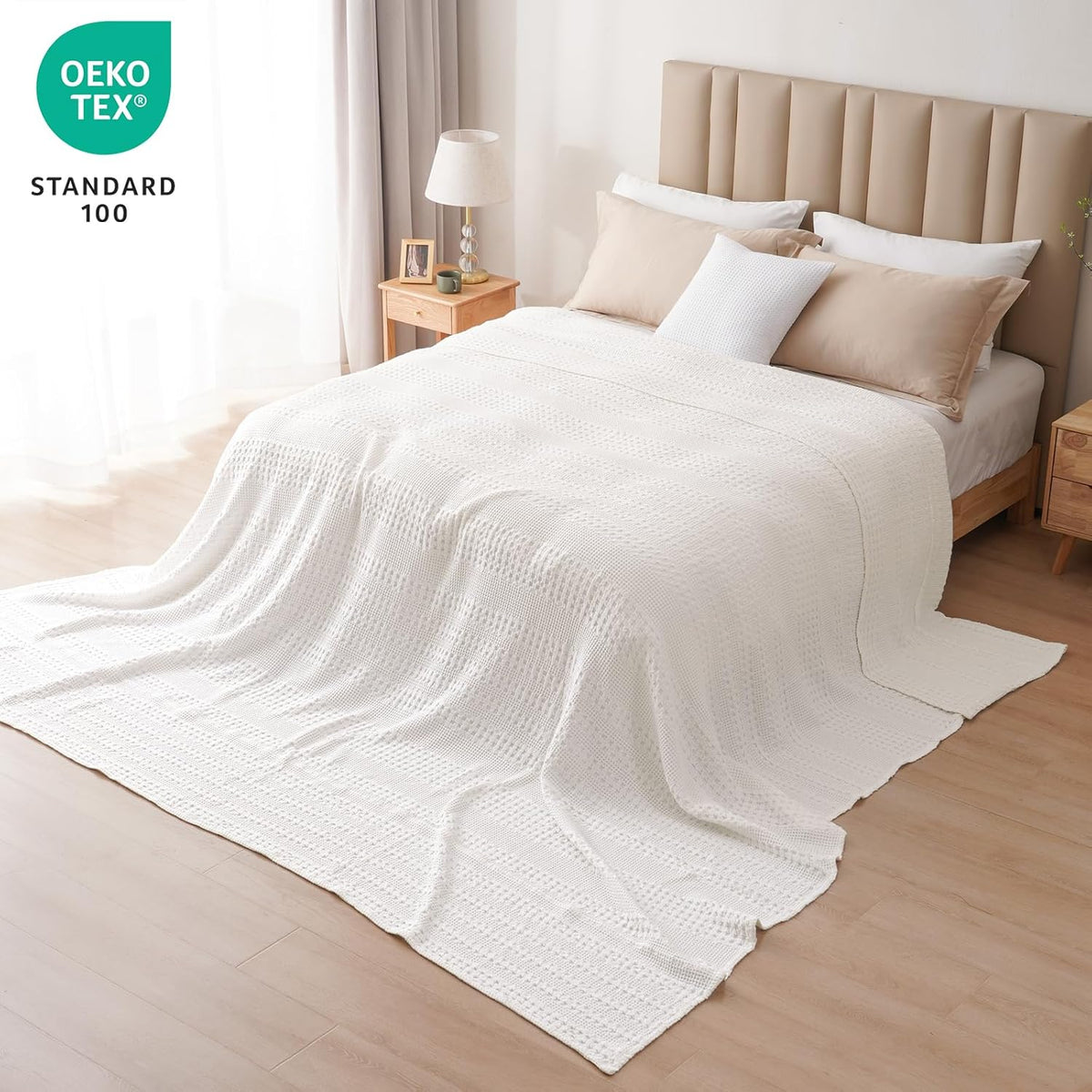 PHF 100% Cotton Waffle Blanket Oversized King 120"x120", Lightweight Breathable Extra Large 10'x10'