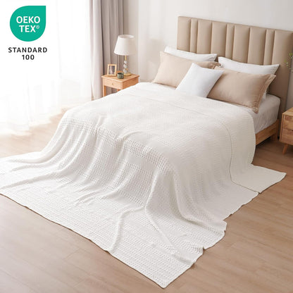 PHF 100% Cotton Waffle Blanket Oversized King 120"x120", Lightweight Breathable Extra Large 10'x10'