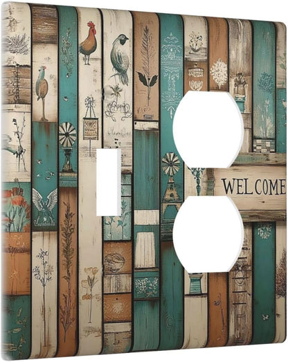 Wallplates Vintage Wood Brown Turquoise Splicing 1 Toggle 1 Duplex Switch Plate Electrical Gfci