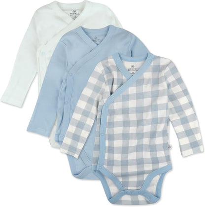 HonestBaby unisex-baby 3-pack Long Sleeve Side-snap Kimono Bodysuits Organic Cotton for Infant Baby