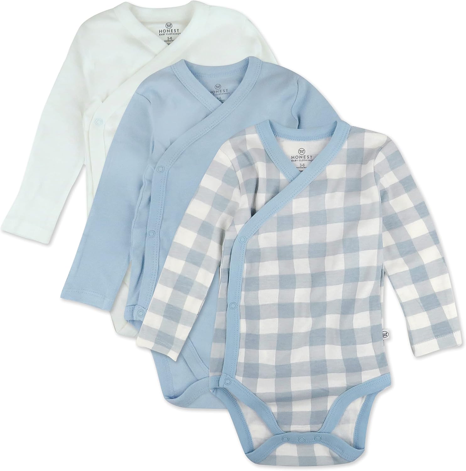 HonestBaby unisex-baby 3-pack Long Sleeve Side-snap Kimono Bodysuits Organic Cotton for Infant Baby