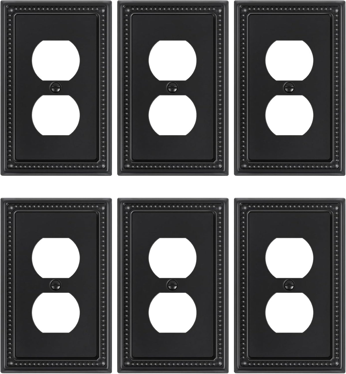 6-Pack Duplex Outlet Cover, Black Metal Wall Plates for Electrical Outlets, 1 Gang Receptacle Light