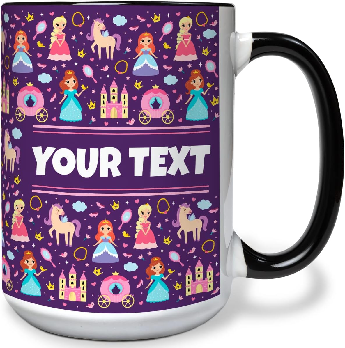 Personalized Mug for Kids - Princesses - Custom Name/Text, Ceramic Hot Chocolate/Cocoa/Coffee Cup