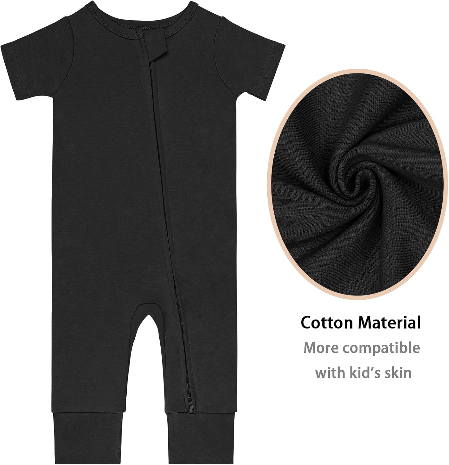 GUISBY Footless Short Sleeve Baby Pajamas with Zipper Cotton Infant Sleepwear