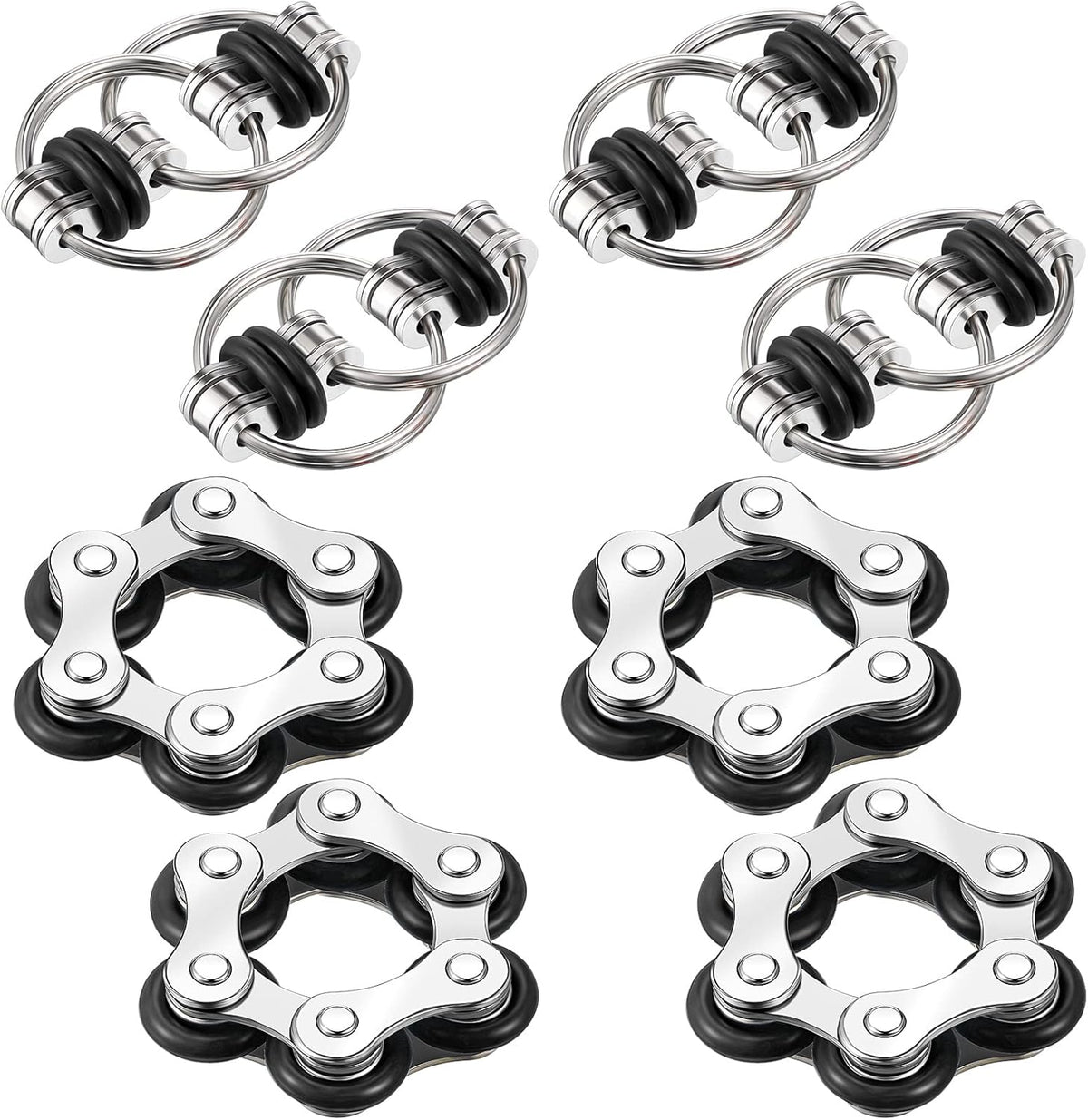 Hicarer 8 Pieces Fidget Toys Set includes 4 Flippy Roller Chain and 4 Six Roller Bike Chain Toys