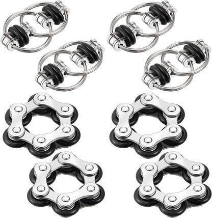 Hicarer 8 Pieces Fidget Toys Set includes 4 Flippy Roller Chain and 4 Six Roller Bike Chain Toys