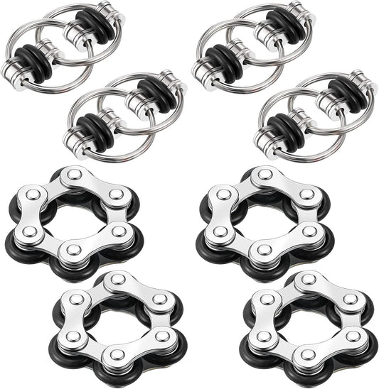 Hicarer 8 Pieces Fidget Toys Set includes 4 Flippy Roller Chain and 4 Six Roller Bike Chain Toys