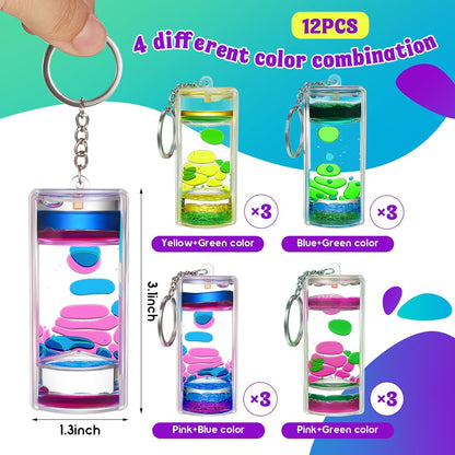 12 Pcs Liquid Motion Bubbler Keychains, Liquid Motion Bubbler Sensory Toys Liquid Keychain Fidget