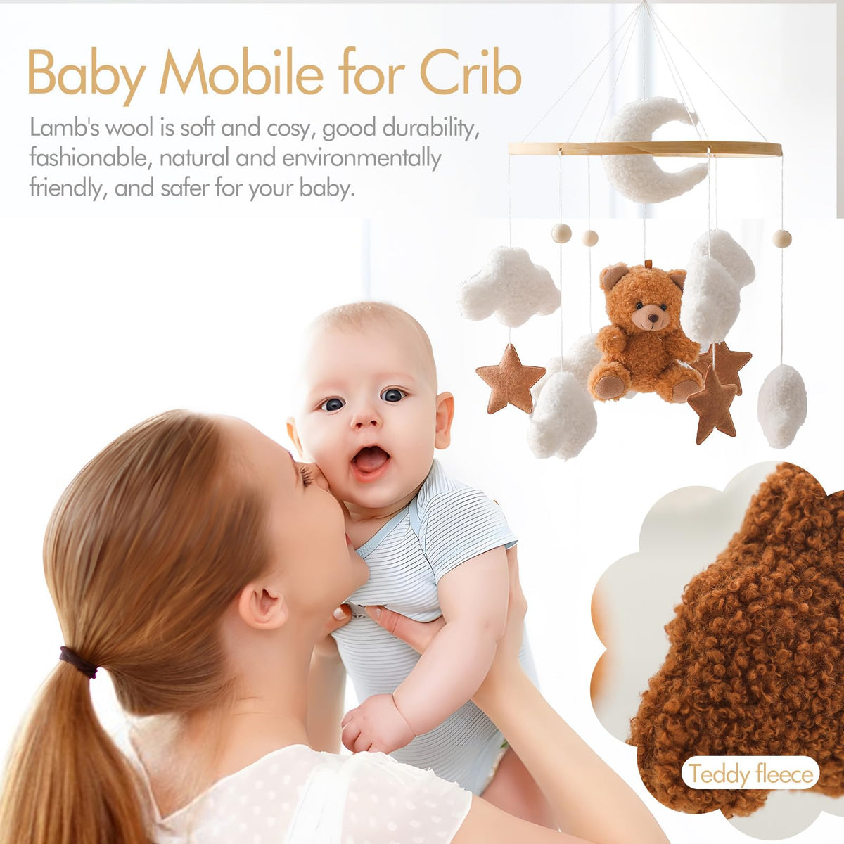 EERKEOD Baby Crib Mobile Bear Nursery Mobile for Boys Girls Teddy Velvet Mobile Nursery Decor for