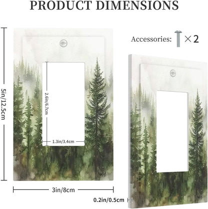 Decorative Outlet Covers Green Forest Watercolor Painting Foggy Pine 1 Gang Single Rocker Light