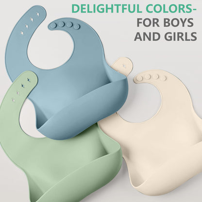 Cuddle Campus Set of 3 Silicone Bibs for Babies & Toddlers,Soft Adjustable Bibs with Pocket Food
