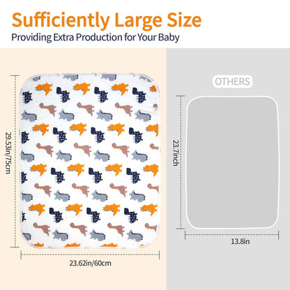 2Pcs Diaper Changing Pads for Baby, Dinosaur Change Mat, 3Layers Waterproof Change Pad Foldable