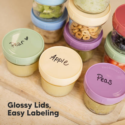 KeaBabies 12pk 4oz Glass Baby Food Containers with Lids - Leak-Proof, Microwavable Small Glass
