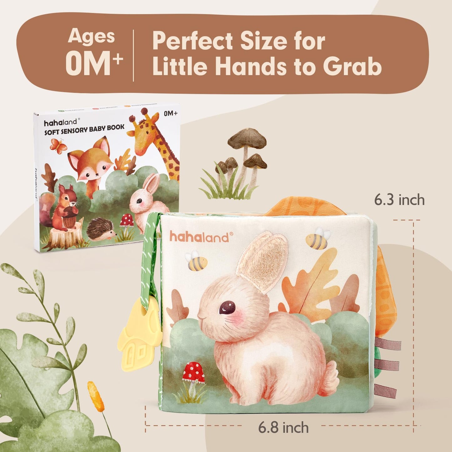 hahaland Baby Soft Cloth Crinkle Books Touch and Feel Sensory Infant Toy