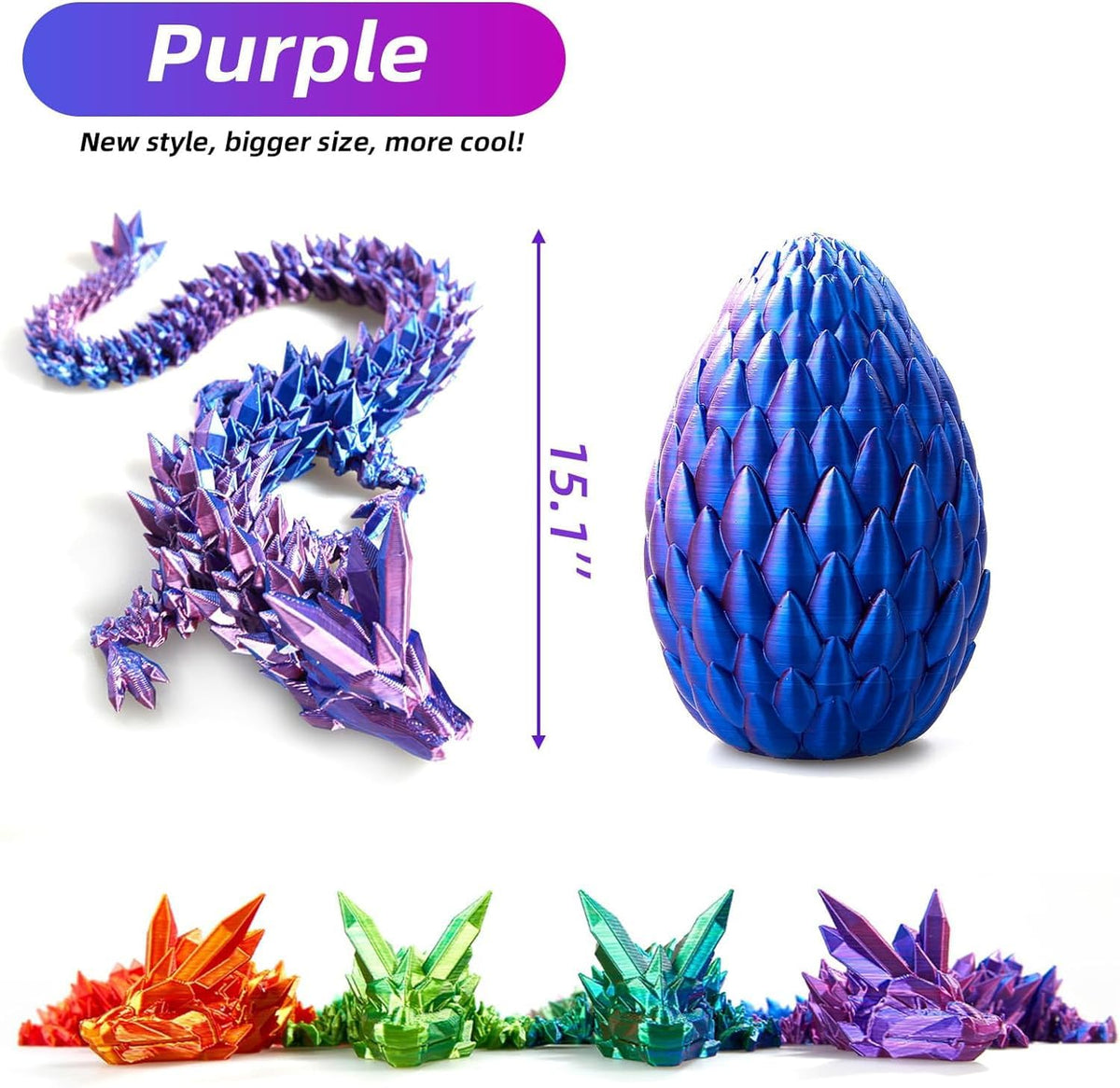 12inch 3D Printed Dragon Egg,Mystery Crystal Dragon Fidget Toys,Articulated Dragon,Home Desk Decor